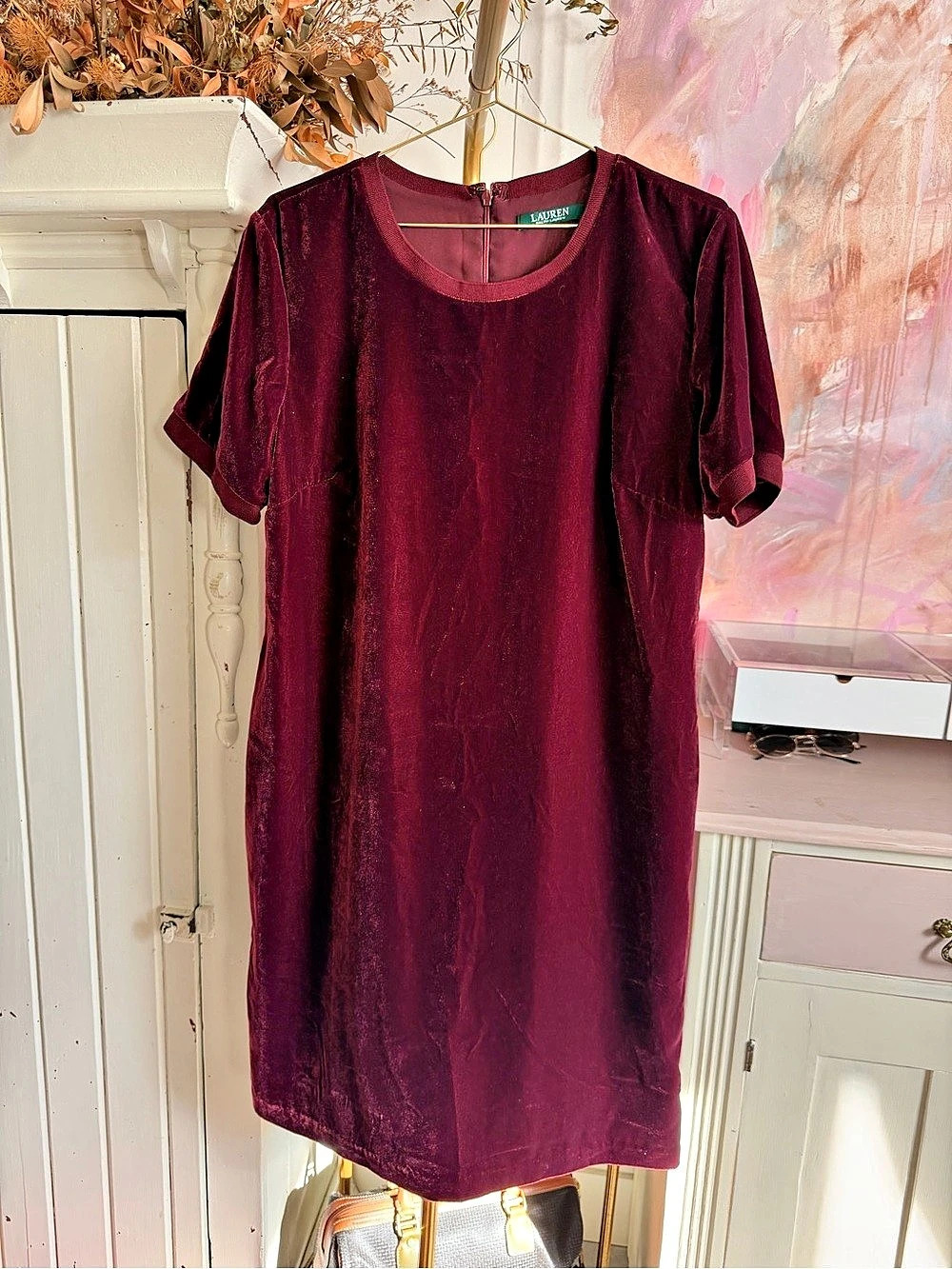 Lauren Ralph Lauren Velvet Mini Dress in Burgundy Size 14 Like New